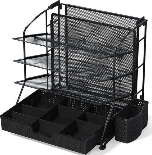Simple Houseware Desktop Document Tray Organizer with Sliding Drawer, Caddy, Hanging File Section, Black