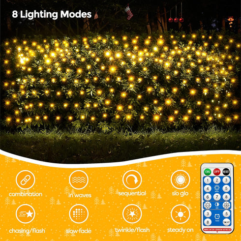 200LED 8.4ft 5.2ft 8 WBao Solar Christmas Lights Outdoor x LED Net Lights with Remote, Lighting Modes, Timer