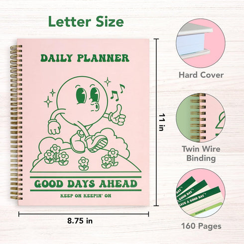 To Do List Planner Notebook - Cute Pink Green Retro A4 8.5x11 Large Hardcover Spiral Schedule Notebook