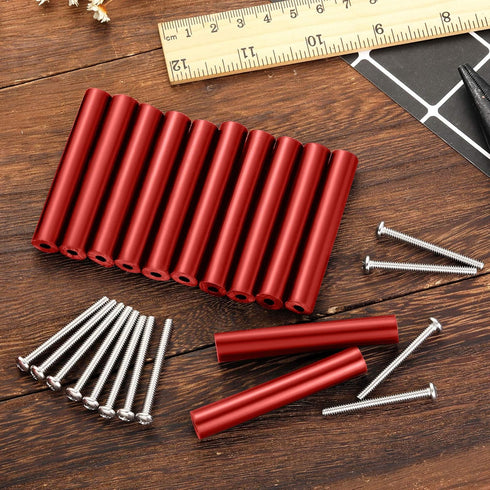 24 Pcs Round Electrical Outlet Spacers Box Extender Kit, 12 Pcs Switch and Receptacle Screws, 12 Pcs Longer Screws (Red)