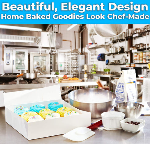 Gourmet 10in White Bakery Box, 1 Pack, Cute Window Display for Pies, Cakes, Cupcakes, Pastries