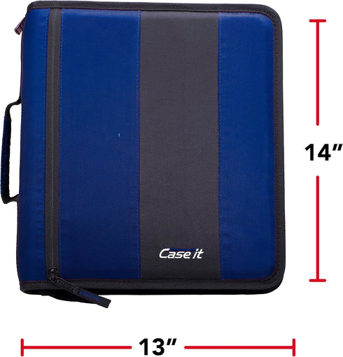 Case-It The Classic Zipper Binder - 2 Inch O-Rings, Multiple Pockets, 800 Sheet Capacity, Midnight Blue