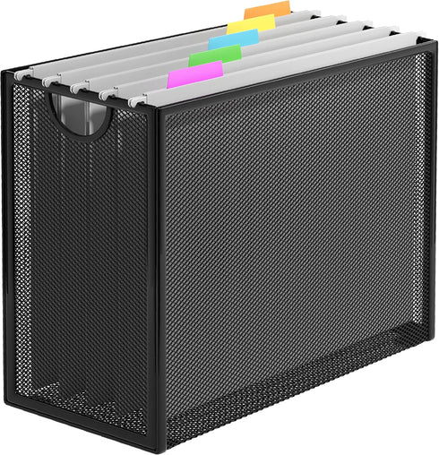 Hanging File Organizer, Letter-Size File Holder Filing Box with 5 Hanging Folders, Metal Mesh Desk File Folder Storage