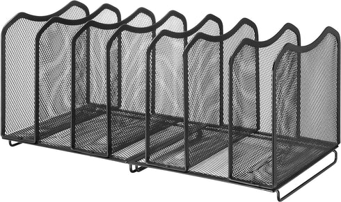 Simple Trending Mesh Desktop File Sorter Organizer, 7-Section Bookshelf For Desk Home Office , Black