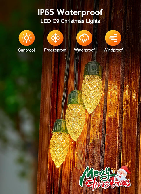 50 C9 8 Solar Christmas Lights Outdoor, LED Strawberry String Light with Timer & Light Mode, Waterproof Solar Christmas