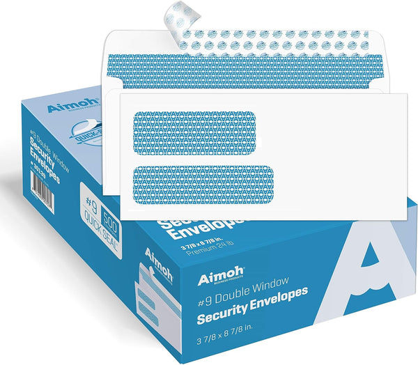 Aimoh 500#9 Double Window SELF Seal Security Envelopes - for Invoices, Statements