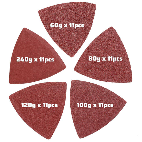 55Pcs Oscillating Tool Sanding Pad Triangle Sanding Pads Set 60/80/100/120/240 Grit for Finishing Wood Sanding Plaster