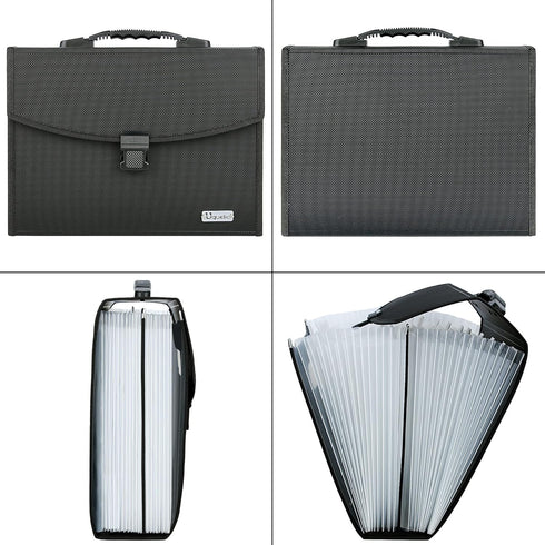 Uquelic 26 Pockets Expanding File Folder - Durable Buckle, Ergonomic Handle, Large A4 Expandable File Organizer