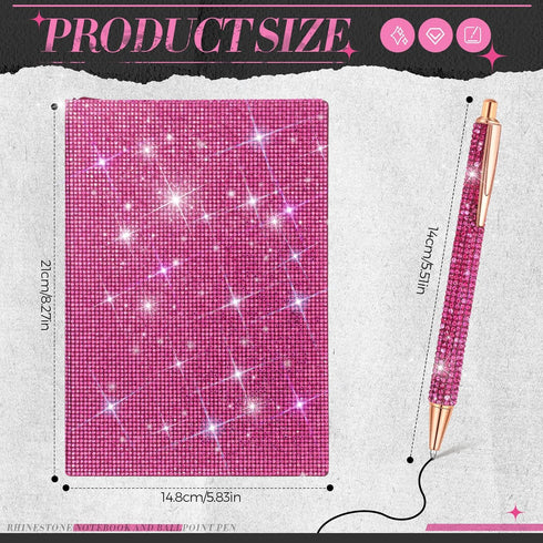 Notebook and Rhinestone Pen Sets, A5 Diamond Crystal Notebook, Crystal Pen, Bling Office Accessories (Rose Red) by Kosiz