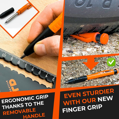 THORVALD New 2-in-1 Carpenter Pencils with Finger Grip, Includes 7 Leads + Sharpener, Best Marking Tools
