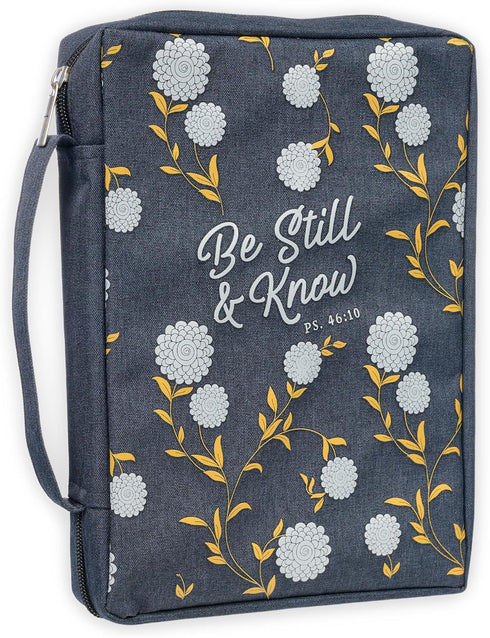 Christian Art Gifts Be Still & Know Psalm 46:10 Bible Cover, Navy Canvas, Medium for Men/Women