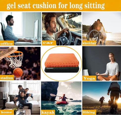 Wiesumirt Tailbone Plus Size Gel Seat Cushion for Long Sitting, Extra Large and Thick, Seat Cushion for Back, Sciatica
