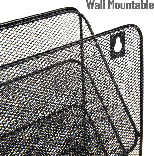 Mind Reader 4-Tier Vertical File Storage, Desktop Organizer, Wall Mount, Metal Mesh, 12.5" L x 4" W x 16.5" H, Black