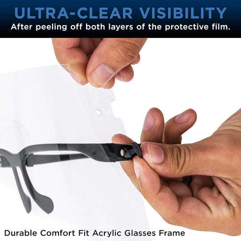 (Pack 25) TCP Global Salon World Safety Face Shields with Black Glasses Frames of - Ultra Clear Protective Full Face
