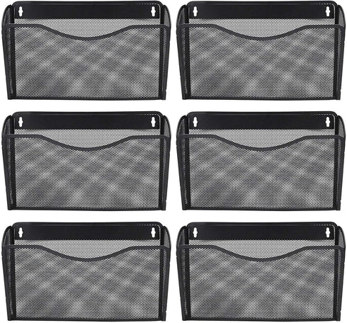 EASEPRES Mesh 6 Pack Wall Mounted File Holder, Metal Hanging Vertical Pocket Organizer for Office and Home, Black