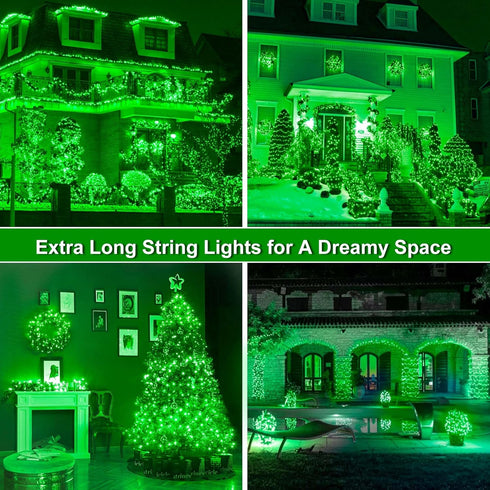 weillsnow 164Ft 500 8 LED Green St. Patrick's Day Lights, Waterproof Twinkle with Memory Functions Green String Lights