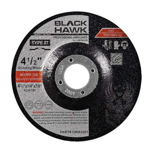 BHA 4.5" Inch Angle Grinders, Depressed Center Load Resistant Grinding Wheels for Aluminum & Soft Metals, 5 Pack
