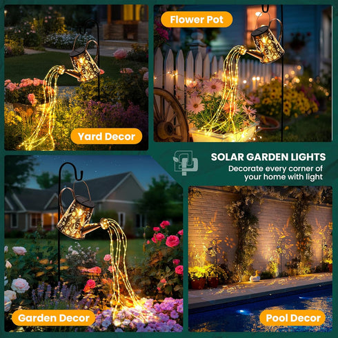 PATIOPIA Solar Watering Can Lights, Waterproof Garden Solar Outdoor Decorative Lights, Metal Hanging Lights for Patio