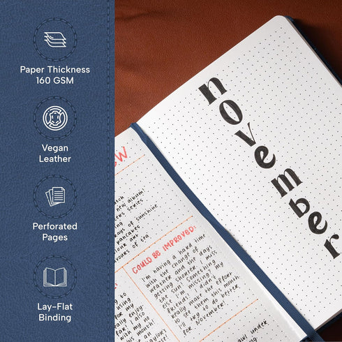 BEECHMORE BOOKS Dotted Journal Bullet Notebook, 8.3 x 5.8 inch 112 Dotted Pages, Hardcover Grid Dot Leather, 160 GSM Thick Paper, Journals for Women, Men - Gifts Box Included