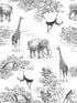 Peel and Stick Wallpaper for Kids Room, Giraffe and Elephant Black/White Vintage Contact Paper, 17.7 x 118.1