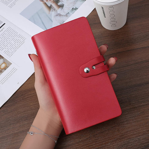 RFID Blocking Leather Business Card Organizer, Holds 96 Cards, Professional Name Card Book, Red