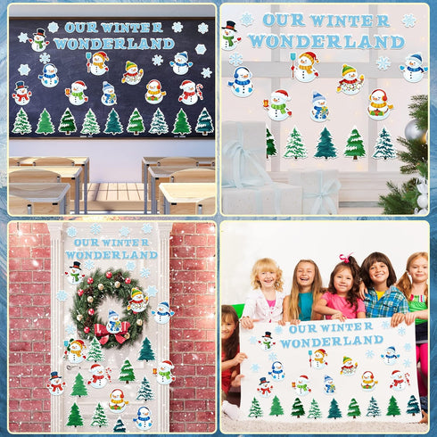 Haooryx 83Pcs Christmas Winter Snowmen Bulletin Board Set - Snowman Patterned Cut-Outs for Decor