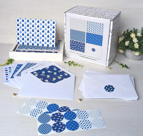 T&M Quality Designs LLC 100 5 Set, 4 6 Inch All Occasion Assorted Blank Cards Blue Pattern Designs Stationery
