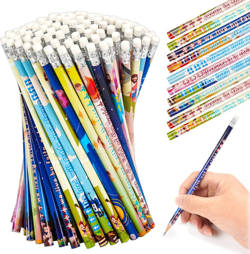 Kolewo4ever 100 Pieces Bible Verses Pencils with Inspirational Scriptures, 8 Styles, Multicolor for Church Supplies