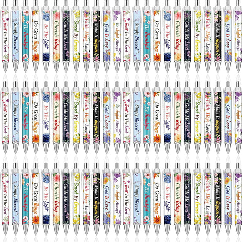 Jutom 72 Pcs Bible Verse Ballpoint Pens, Christian Flower Pens with Inspirational Quotes, Retractable Black Ink Pens