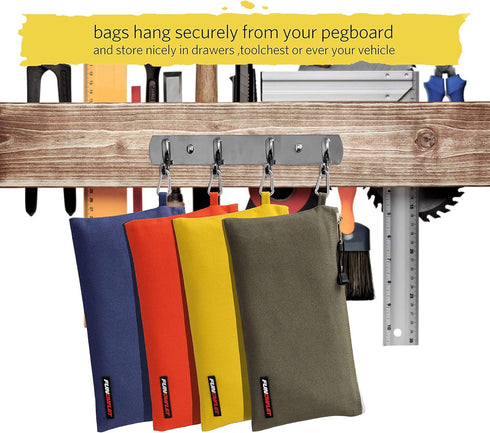 Utility Canvas Zipper Tool Bag, Heavy Duty Pouch with Carabiner, Multi-Purpose Storage Organizer, 4 Pack