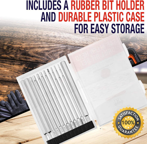 12-Piece 6" Set S2 1/4" Set Baker and Bolt Long Hex Head Allen Wrench Drill Bit Impact Ready, Steel, SAE, Hex Bit