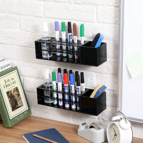 MyGift Dry Erase Marker Holder for Whiteboard, Black Clear Acrylic Marker and Accessories Storage Rack for Eraser and Cleaning Bottles, Set of 2 by MyGift