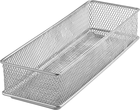YBM HOME Silver Mesh Drawer Organizer Bins, School Supply Holder, Office Desktop Basket (1, 3x9x2 Inch)