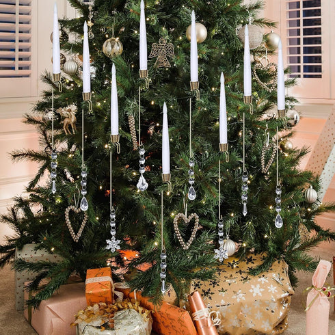12 DECYOOL PCS Christmas Tree Candle, Flameless Taper Window Candle with Acrylic Pendant Spring Hook Christmas Hanging
