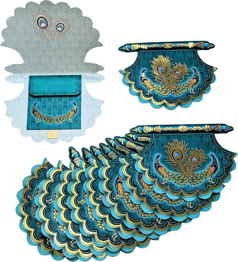 Shagun Envelopes Pack of 10, Pankha Fan Shaped 2-fold Fancy Designer Money Cash Gift Envelope (Turquoise)