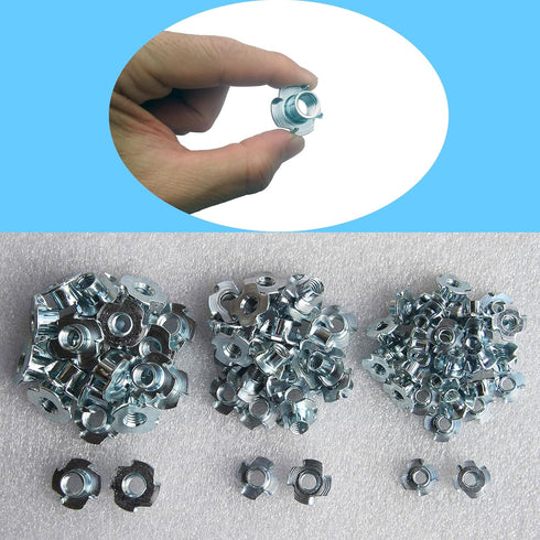 T-Nut 1/4" 5/16" 3/8" Zinc Plated Steel 4-Prong Heavy Duty Tee Nut for Wood, Cabinetry, Rock Climbing Holds, 50Pcs Kit