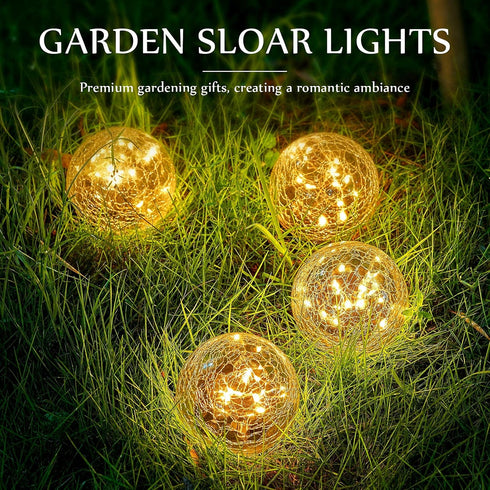 Honoson 3.9 Inch (4 Solar Globe Lights Outdoor - Waterproof Cracked Glass Balls for Lawn Patio Yard Backyard