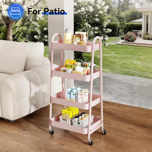 4-Shelf NEWBULIG Rolling Storage Cart, Metal Mobile Utility Organizer Shelf with Lockable Wheels, Space-Saving