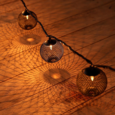 10 Decorative Lantern String Lights Plug in with Black Metal Ball, Connectable Waterproof Outdoor Decorative String