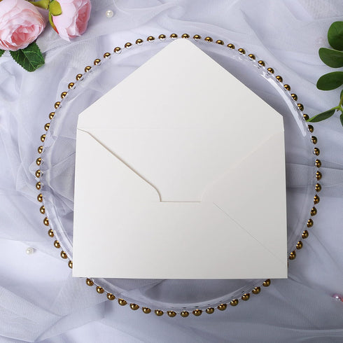 PONATIA 50PCS A7 Thick Shiny Ivory Envelopes, 5.25 x 7.5'' for Invitations, Perfect for 5x7'' Weddings, Christmas Gift
