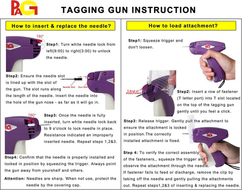 PAG Standard Tagging Gun, Price Tag Attacher Gun for Clothing with 5 Needles and 2000 2" Barbs Fasteners