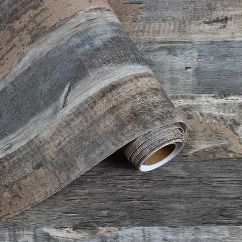 Gray Shiplap Wood Wallpaper, Peel and Stick Rustic Grey Wood Plank Contact Paper for Countertops, Waterproof Vinyl