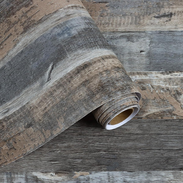 Gray Shiplap Wood Wallpaper, Peel and Stick Rustic Grey Wood Plank Contact Paper for Countertops, Waterproof Vinyl