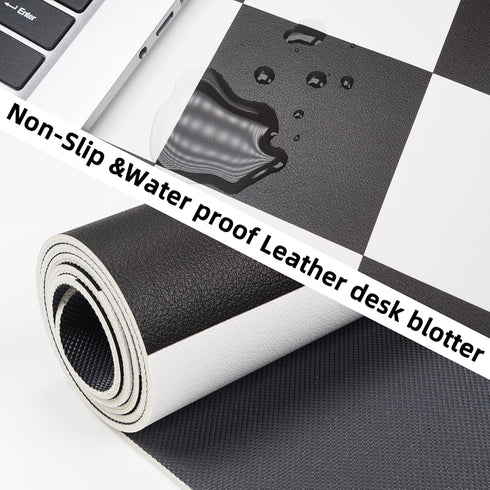 Non-Slip Desk Pad, Checkered desk mat, Waterproof PU Leather Desk Protector, Large Desk Blotter, Easy Clean Laptop Desk Writing Mat for Work/Home/Decor((31.5"x12", White black) by AFIING