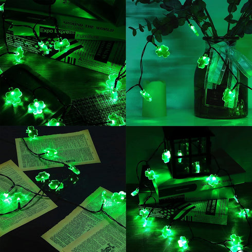 50 16 8 1 Pack LJLNION St. Patricks Day String Lights Outdoor, LED FT Shamrocks Decorative Green Leaf Lights Battery