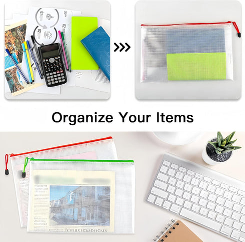 B5 Plastic Wallets Zip Lock Bags, Mesh Document Wallet for School, Office, Travel Storage - Green