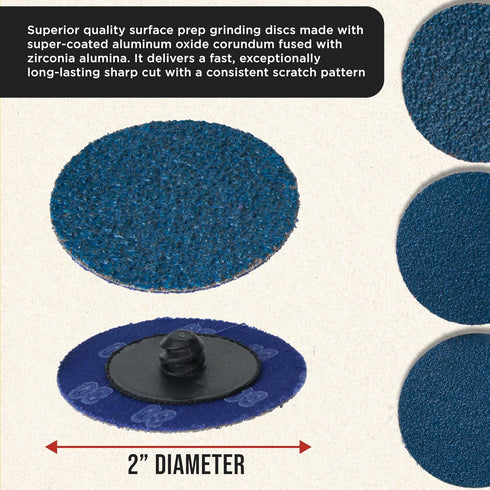 2 Inch 36, 60 80 (25 Dura-Gold Grinding Discs, & Grit Disc Each), R-Type Roll Lock Adapter & Backing Pad - Quick Change
