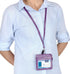 Wisdompro 2-Sided PU Leather ID Badge Holder with Zip, 1 ID Window, 4 Card Slots, 20 Inch Lanyard Strap - Purple