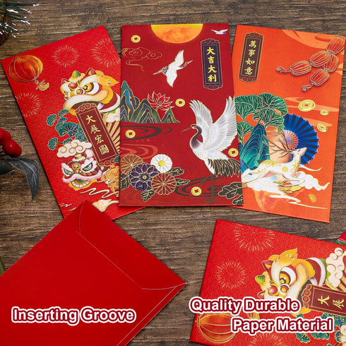 Chinese New Year Red Envelopes, 6 Design Foil Gold Red Packet for Spring Festival, 36 Pack