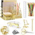Gold Desk Organizers and Accessories Set - Office Supplies with Stapler, Pen Holder, Phone Holder, Scissors, Clips,